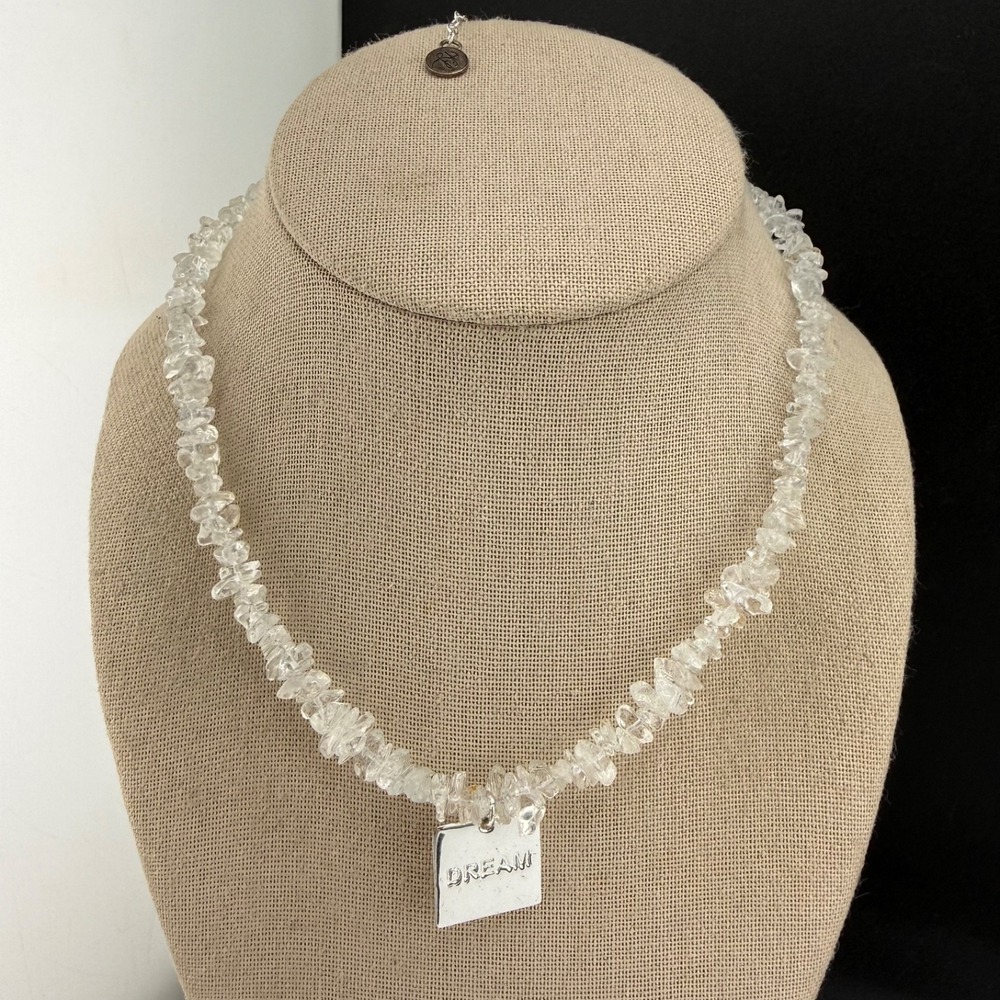 Polished Stone Beaded Necklace Sterling Silver Dream Pendant Signed FAE 17”